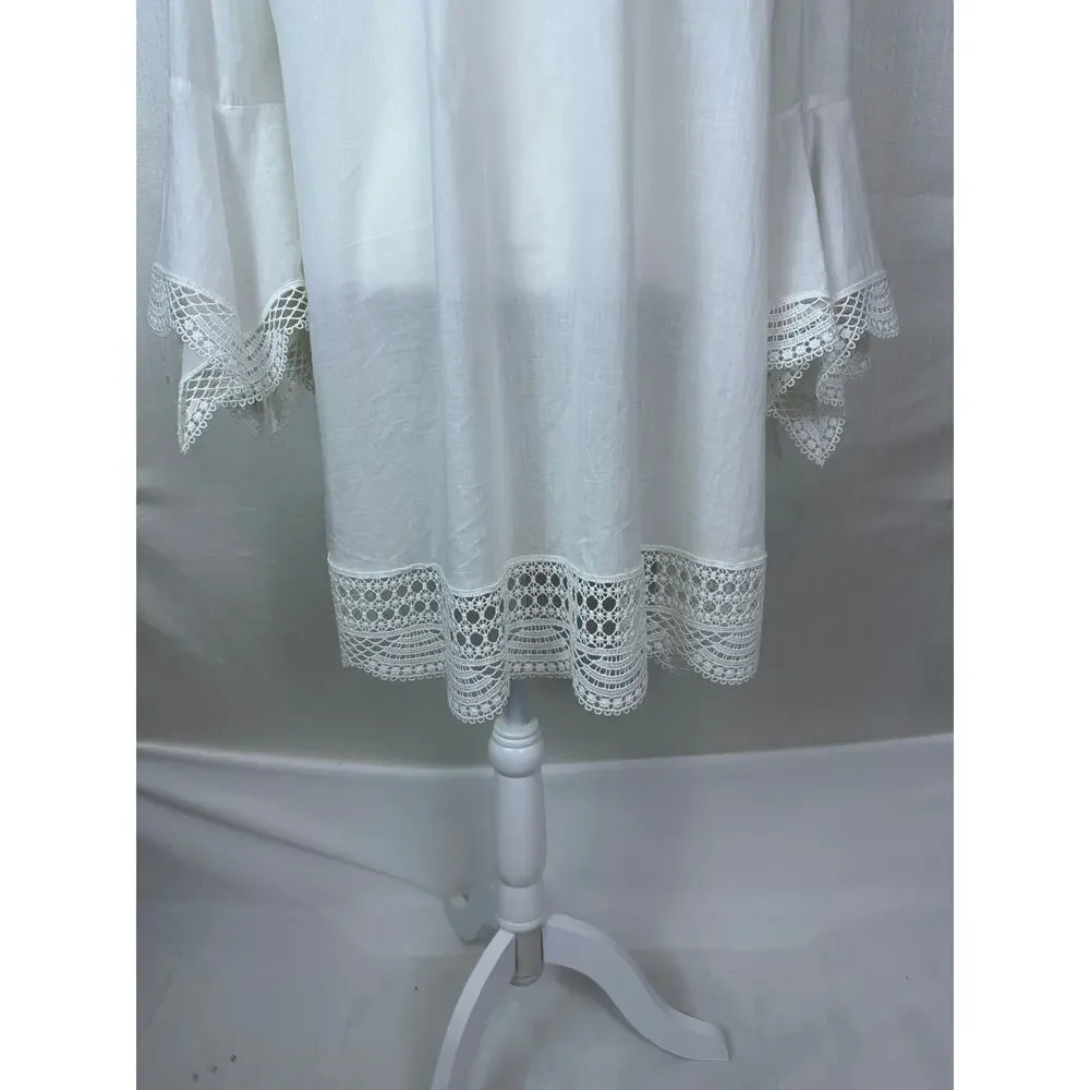 Gottex Women's White Crochet Lace Long Sleeve Swim Suit Cover Up Size Medium